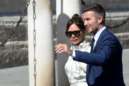 David Beckham y Victoria Bekcham, a su llegada a la catedral.