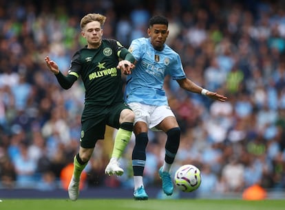 Savinho, ex del Girona, este sábado en el partido del City ante el Brentford en el Etihad.