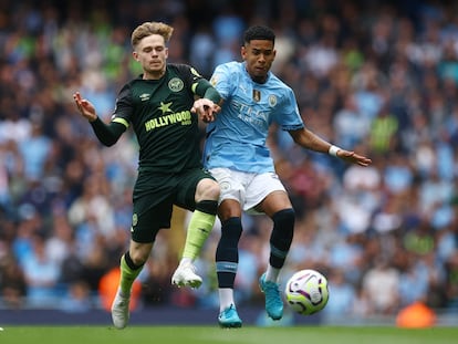 Savinho, ex del Girona, este sábado en el partido del City ante el Brentford en el Etihad.