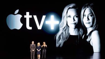 Steve Carell, Reese Witherspoon y Jennifer Aniston, en la presentación de AppleTV+.