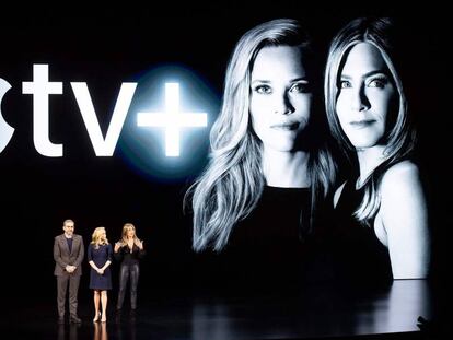 Steve Carell, Reese Witherspoon y Jennifer Aniston, en la presentación de AppleTV+.