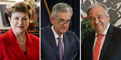 Los dirigentes del Banco Mundial, Kristalina Georgieva (66 años); la Reserva Federal de EE UU, Jerome Powell (66 años); y de la ONU, António Guterres (70 años).
