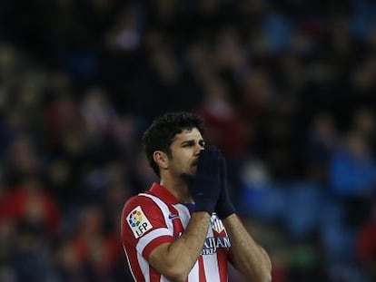 Diego Costa rues a missed chance in a cup match against Valencia. 