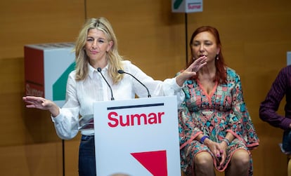 Yolanda Díaz, este sábado en un acto de campaña en Vitoria.