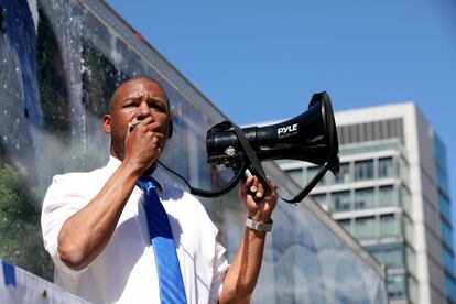 FILE - San Francisco Board of Supervisors President Shamann Walton delivers remarks during a press conference at Civic Center Plaza in San Francisco on March 22, 2022. Supervisors in San Francisco are taking up a draft reparations proposal that includes a $5 million lump-sum payment for every eligible Black person. It’s unclear what actions the board will take at the Tuesday, March, 14, 2023, hearing. (Yalonda M. James/San Francisco Chronicle via AP)