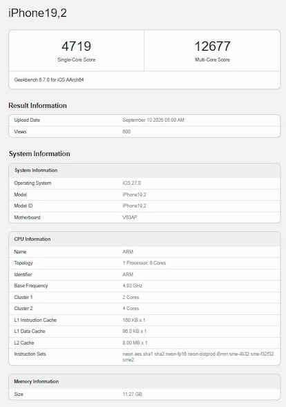 iPhone 18 Pro en Geekbench