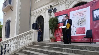 El expresidente de la Generalitat Carles Puigdemont pronuncia una conferencia en la Universitat Catalana d'Estiu (UCE), en la localidad francesa de Prades.