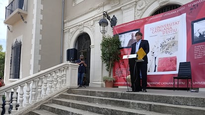 El expresidente de la Generalitat Carles Puigdemont pronuncia una conferencia en la Universitat Catalana d'Estiu (UCE), en la localidad francesa de Prades.