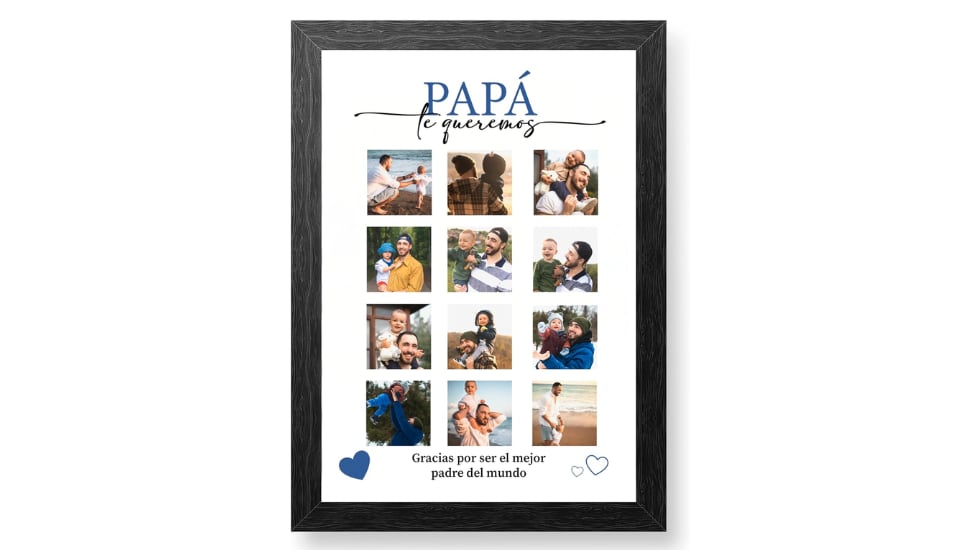 Lámina enmarcada personalizada con texto y fotos.