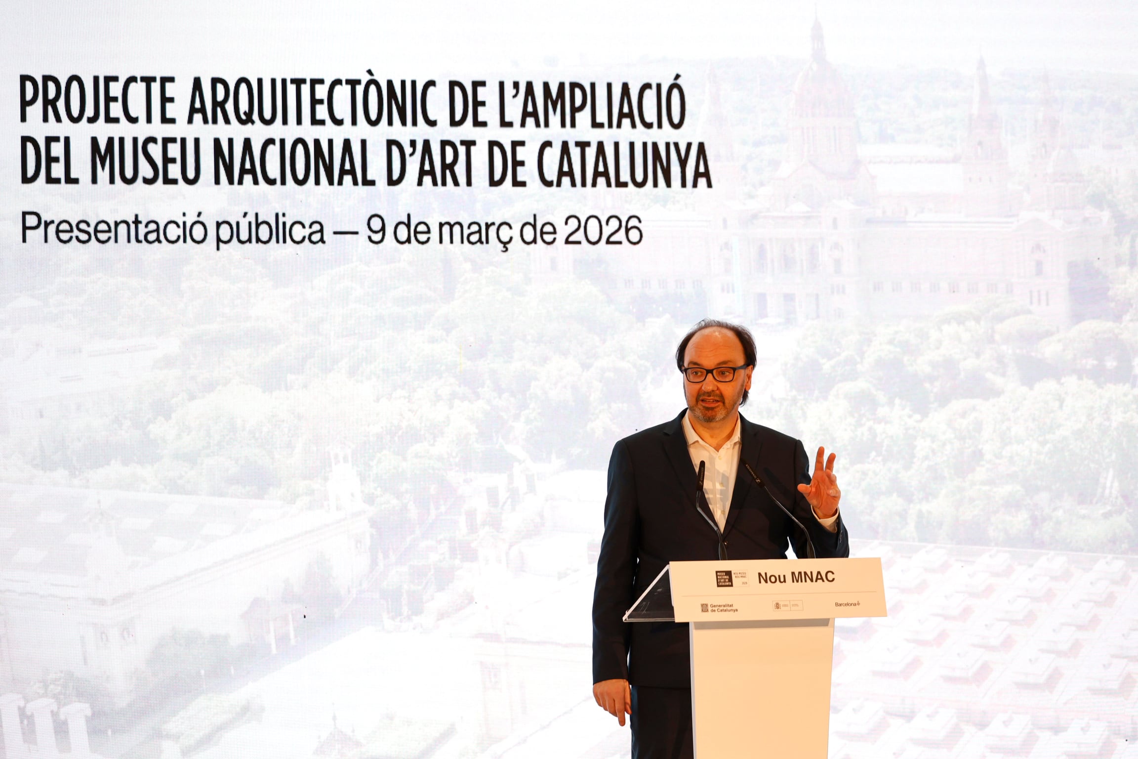 El director del MNAC, Pepe Serra, en la presentación pública del proyecto arquitectónico para la ampliación del centro. 