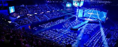 Panorámica del WiZink Center de Madrid, el sábado, durante la celebración del evento Mundo Crypto.