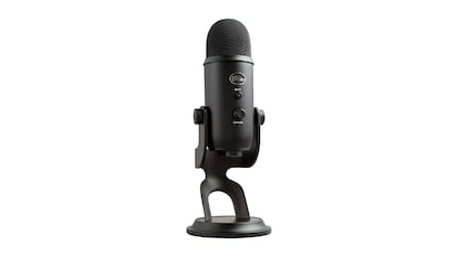Podcast microphone on a white background.