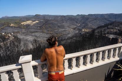 El gran incendio de El Pont de Vilomara (Barcelona), que entre el domingo y el lunes arrasó más de 1.700 hectáreas y afectó a decenas de viviendas, algunas totalmente destruidas), fue intencionado. En la foto, un residente miraba el martes el bosque quemado.