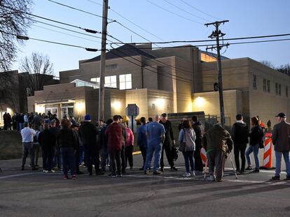 Members of the community gather ahead of a town hall meeting to discuss their safety and other environmental concerns following a train derailment that spilled toxic chemicals, in East Palestine, Ohio, U.S., February 15, 2023.