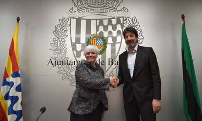 Dolors Sabater y Jordi Villacampa, tras el acuerdo Penya-Ayuntamiento.