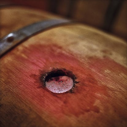 A barrel at Muga winery in La Rioja.