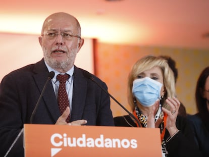 El candidato de Ciudadanos a la Presidencia de la Junta de Castilla y León, Francisco Igea, valora los resultados en Valladolid el domingo.