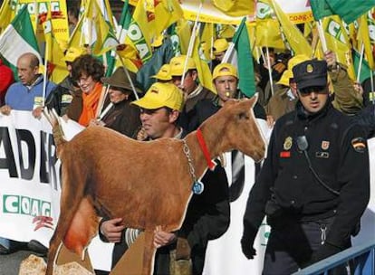 Los manifestantes llevaban animales de cartón por los problemas que conlleva transportar a los de verdad.