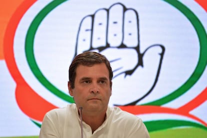 Rahul Gandhi, líder del Congreso, este jueves en Nueva Delhi.