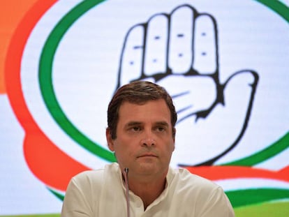 Rahul Gandhi, líder del Congreso, este jueves en Nueva Delhi.