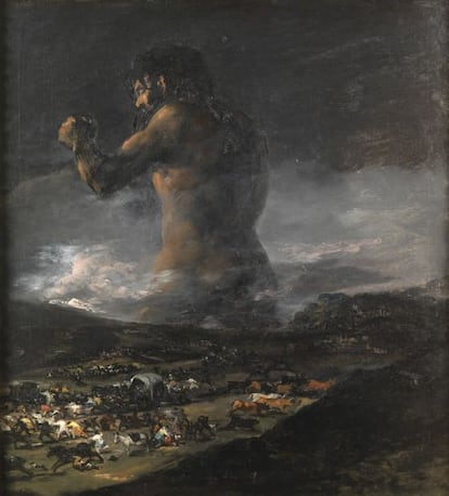 GOYA: EL GIGANTE CA&Iacute;DO Y LA PRESUNTA &lsquo;PIEDAD&rsquo;. La desatribuci&oacute;n del Coloso (izquierda) de Goya encendi&oacute; en 2008 los &aacute;nimos de los expertos; muchos la consideraron precipitada. El pintor zaragozano volvi&oacute; a enfrentar a unos y a otros tras ser adjudicada a su pincel una piedad temprana por el especialista Ans&oacute;n Navarro. 