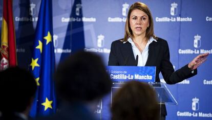 La presidenta de Castilla-La Mancha, María Dolores de Cospedal, durante la presentación de los Presupuestos.
