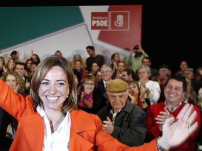 Carme Chacón, durante el acto de esta tarde en Sevilla.