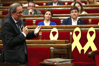 El presidente Torra, en la sesión parlamentaria del 20 de junio.