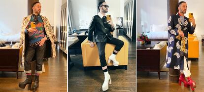 Tres de los looks que ha compartido Marc Jacobs en Instagram durante la cuarentena.