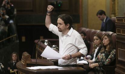Pablo Iglesias, este miércoles en el Congreso.