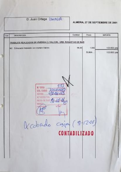 Recibo de Hispano Almería de las obras en la casa de Ortega Paniagua.