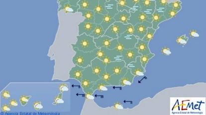 Previsi&oacute;n del s&aacute;bado 29 de octubre de la Agencia Estatal de Meteorolog&iacute;a (AEMET).