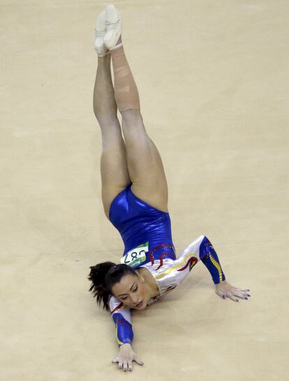 Gymnastics - Olympics Qualifier - Rio de Janeiro, Brazil - 17/4/2016 - Catalina Ponor of Romania performs on the floor routine during the women's team competition.  REUTERS/Sergio Moraes