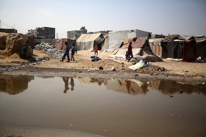 On Monday, the beach near the tents in Deir al-Balah in central Gaza was covered with sewage.