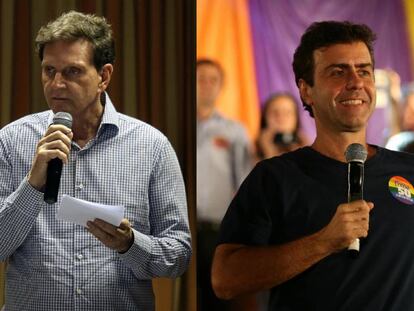 Marcelo Crivella e Marcelo Freixo em atos de campanha no Rio.