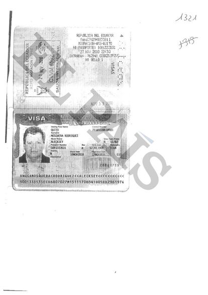 Pasaporte entregado a la Banca Privada d ´Andorra (BPA) por el exministro Alecksey Mosquera para abrir su cuenta.