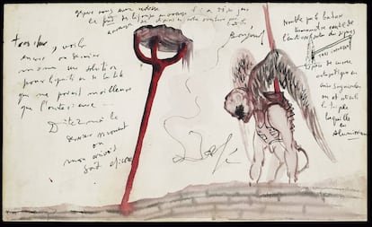 Salvador Dalí, 'Disseny de vestuari per al Botxí', tinta sobre papel de 1949. Royal Opera House Collections, Londres.