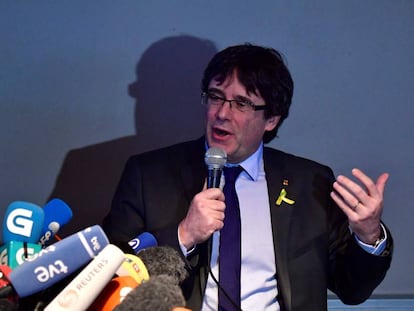 Carles Puigdemont en una rueda de prensa el pasado jueves en Berlín. 