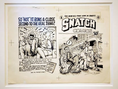 Ilustraciones originales de Robert Crumb expuestas en la casa de subastas Bonhams de Londres, en 2005.