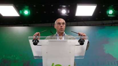 El vicepresidente de Acción Política de Vox, Jorge Buxadé, durante su rueda de prensa del 31 de julio.