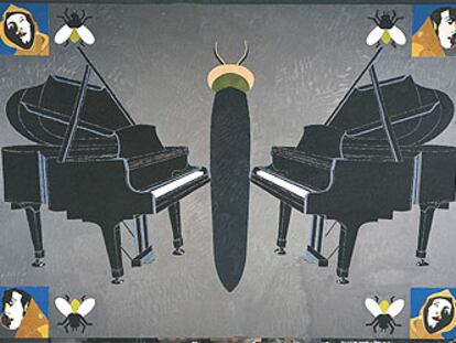 <i>Piano, místico y cuatro moscas </i><b>(2000),</b> óleo sobre lienzo de Eduardo Arroyo expuesto en el Museo de Arte Contemporáneo de Unión Fenosa de A Coruña.