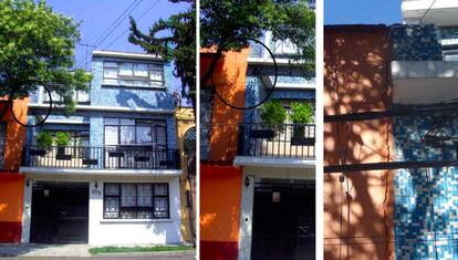 Detalles de la fisura en la fachada de un edificio sin separación en la Alcaldía Benito Juárez.