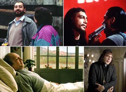 Javier Bardem en <i>Los lunes al sol, Perdita Durango, Mar adentro y Los fantasmas de Goya</i>.