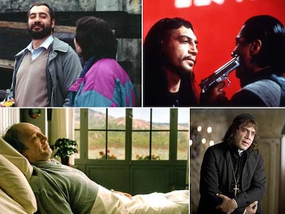 Javier Bardem en <i>Los lunes al sol, Perdita Durango, Mar adentro y Los fantasmas de Goya</i>.