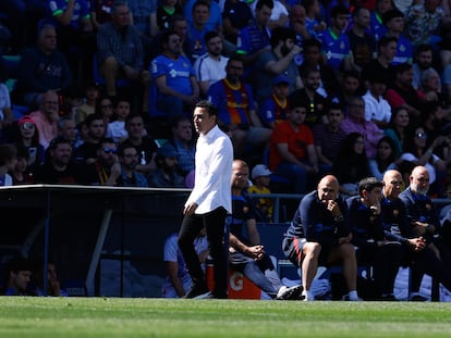 Xavi, en la banda del campo del Getafe, el pasado domingo en partido de Liga.