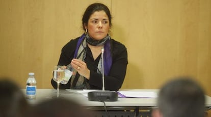 La directora general del Instituto Nacional Andorrano de Finanzas (INAF), Maria Cosán, durante la rueda de prensa que ha ofrecido hoy