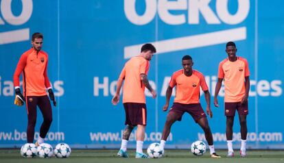 Messi, en el entrenamiento del Bar&ccedil;a. 