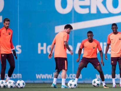 Messi, en el entrenamiento del Bar&ccedil;a. 