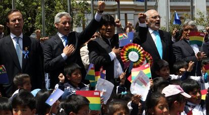 El presidente Evo Morales en el centro de La Paz tras el fallo.