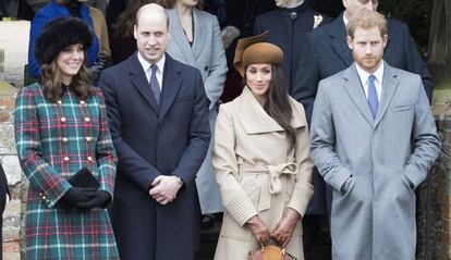 Kate Middleton, Guillermo de Inglaterra, con Meghan Markle y Enrique de Inglaterra.